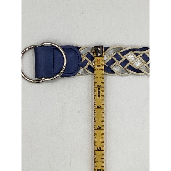 Blue Vintage Woven Leather Belt Braided XL 53” - Picture 3 of 4